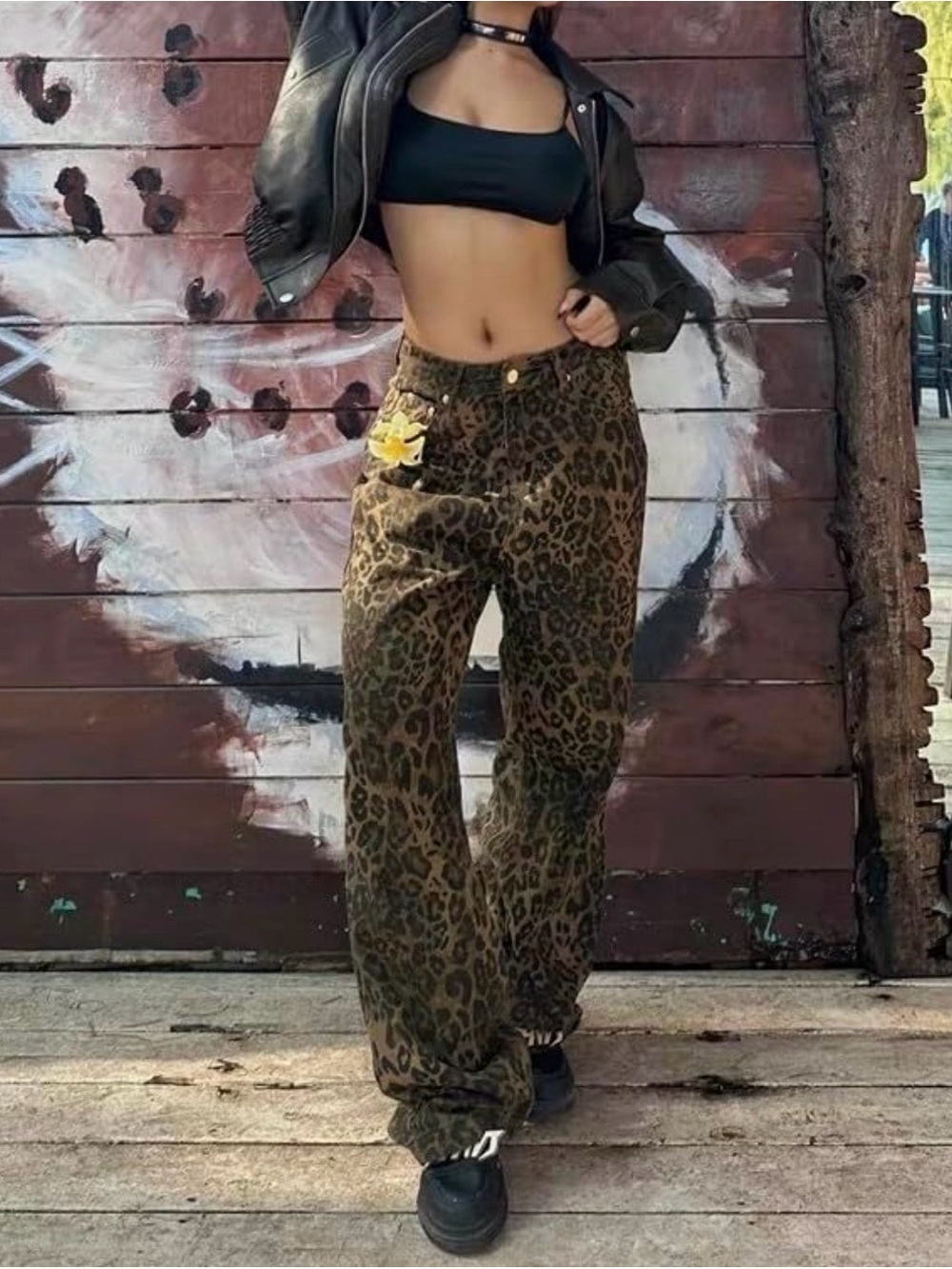 Whoowap Women’s Leopard Print Wide Leg Pants - US Size M